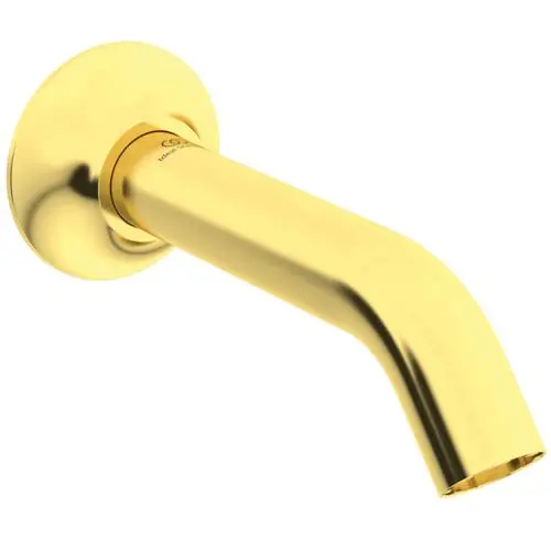Wandauslauf in goldener Optik, rund mit glatter Oberfläche, von Ideal Standard. Angeschlossen an Wandmontage.